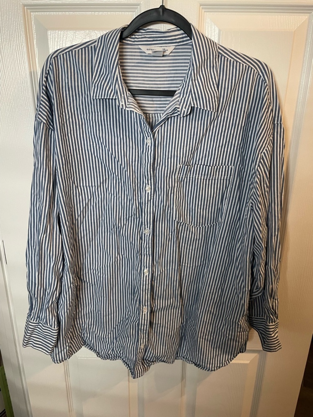 Old Navy Blue and White Striped Casual Button-Down Shirt